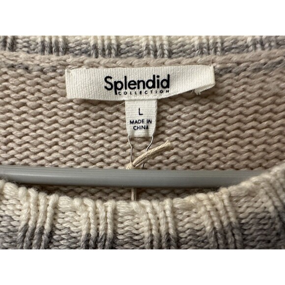 NEW Splendid Womens Large Wool & Cashmere Cream Gray Colorblock Leopard Sweater - Picture 7 of 7